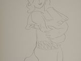 a drawing of a woman in a dress with her hands on her hips