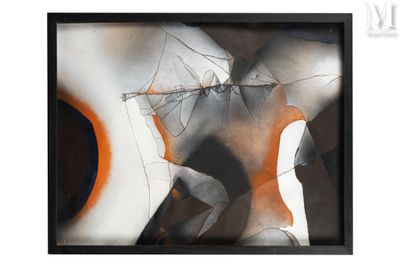 abstract painting of a woman ' s torso with orange and white paint