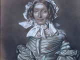 portrait of a woman in a silver dress with a white bonnet