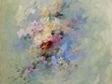 une image d'une peinture de fleurs dans un vase sur une table