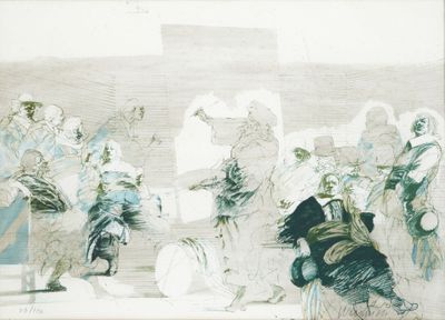 dessin représentant un groupe de personnes jouant d'un instrument sur scène