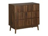 the chest of drawers is made of wood and has three drawers