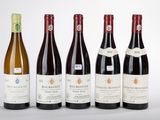 six bouteilles de vin sont alignées sur une surface blanche