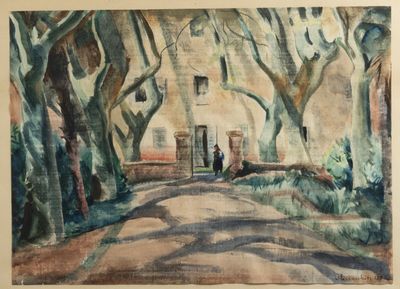 une image représentant une aquarelle d'une personne marchant sur une route