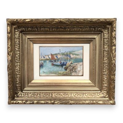 ECOLE FRANCAISE début XXème Barques abritées dans la baie, 1…