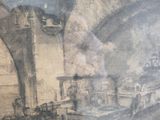 un dessin représentant un train dans une gare, d'où s'échappe de la fumée