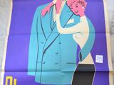 a poster of a man in a blue suit and a woman in a pink dress