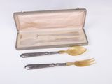 two forks and spoons in a case on a table