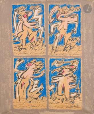 quatre dessins de couleurs différentes représentant un homme et une femme