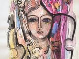 a painting of a woman with a violin in her hand