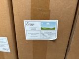 a cardboard box with a sticker on it and a sticker on the side of it