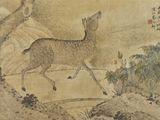 tableau représentant un cerf dans un paysage montagneux, avec une montagne en arrière-plan