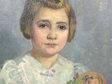 painting of a young girl holding a doll and a doll in her hands