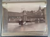 a picture of a black and white photo of a town