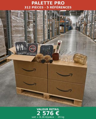 a box with a sign on it sitting on a shelf in a warehouse
