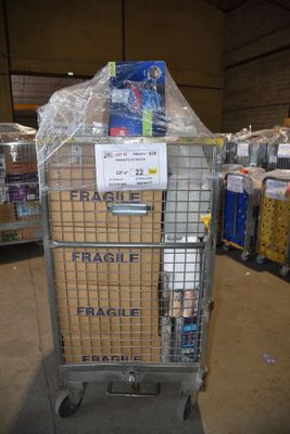 a cart that has a lot of items in it