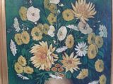 une peinture de fleurs dans un vase sur une table