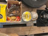 a pallet that has a bunch of items on it