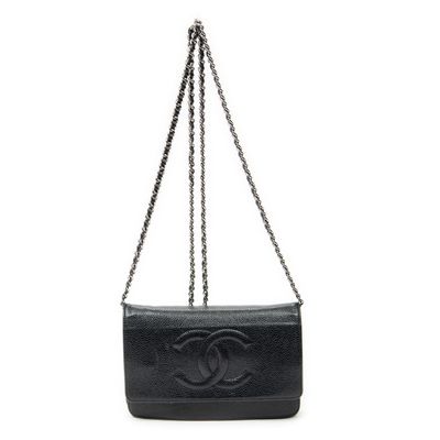 a chanel black leather shoulder bag with chain strap