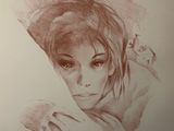 pencil drawing of a woman with a hat on her head