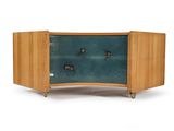 an image of a wooden cabinet with a glass door