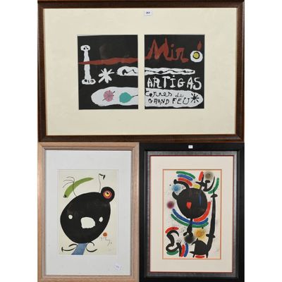 un ensemble de trois œuvres d'art encadrées