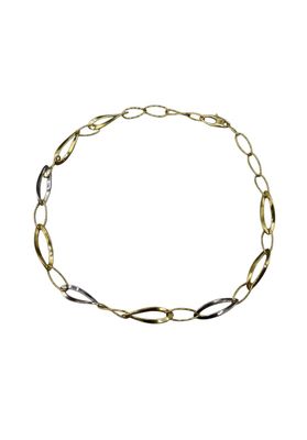 a close up of a gold and silver chain bracelet