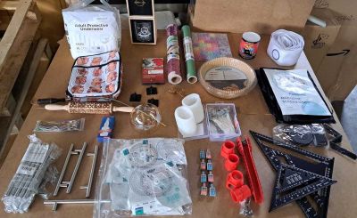 supplies laid out on a table for a crafting project