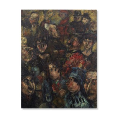an image of a painting of a crowd of people with masks on