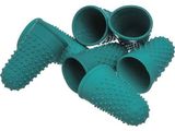 three teal colored cups with spikes on top of them on a white surface