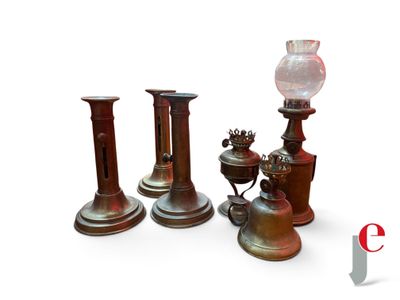 three vases and a lamp on a white background