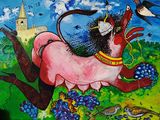 un tableau représentant un cheval avec un oiseau sur le dos