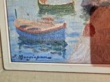 a picture of a painting of a man and a woman by the water