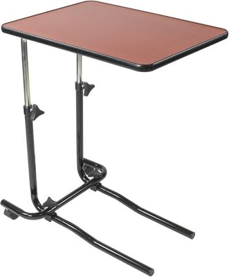 une petite table avec un plateau rouge et des pieds noirs