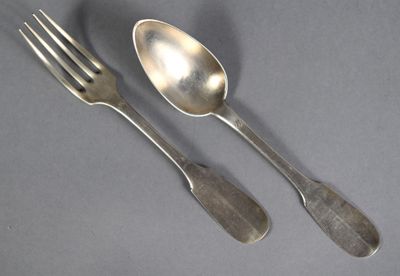 two spoons and a fork on a table