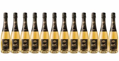 six bottles of champagne in a row on a white background