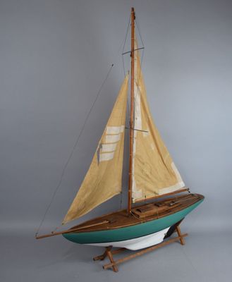 a model of a sailboat that is on display