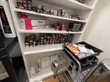 a cart with a tray of food on it in a room