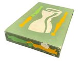a green box with a picture of a vase on it