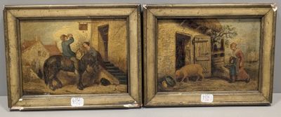 deux tableaux représentant un homme à cheval et une femme à cheval