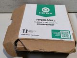 a cardboard box with a green and white label on it