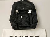 sandro black backpack with white logo on it and a white bag