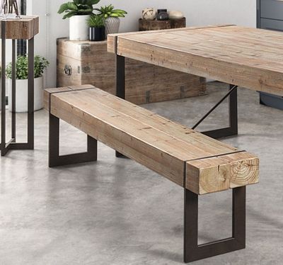 Banc TRIU en sapin naturel et noir - dimensions: 200x30x45 c…