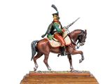 statue of a man on a horse with a sword on a wooden base