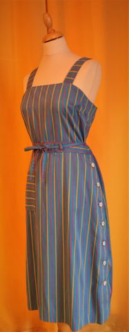 TED LAPIDUS Paris – Robe à bretelles bleu clair à rayures multico...