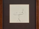 drawing of a table with a bird sitting on top of it