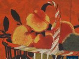 a painting of a basket of fruit on a table
