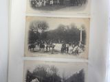 three pictures of people riding horses in a field