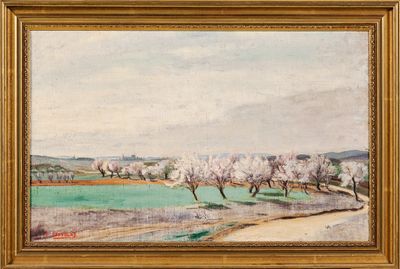 Pierre GRIVOLAS (1823-1906) : Paysage aux amandiers en fleur… - Photo 1