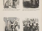 four different illustrations of a man and a woman at a table
